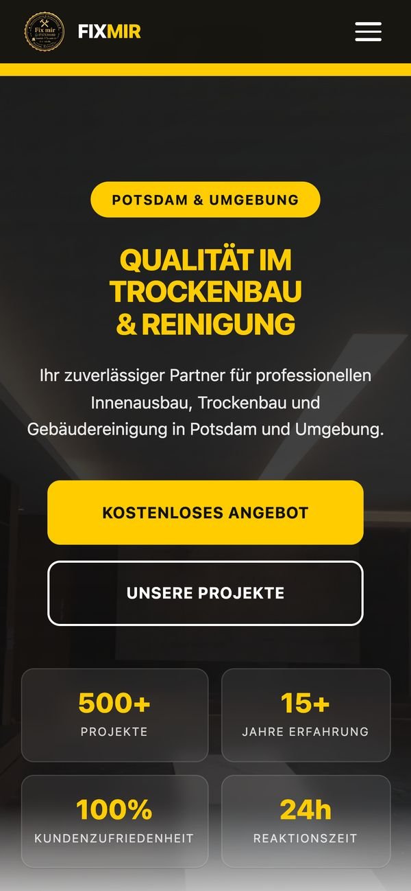 Fix Mir homepage at fixmir.de on a phone